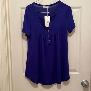 NEW Ca Kra Short Sleeve Shirt Flowy Relaxed Henley Cobalt Blue Women's Small NWT
